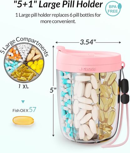 Pill Dispenser with Anti-Mixing & Wide Openings Design, Large Pill Bottle Organizer Holds Monthly Vitamins, Travel-Friendly Supplement Organizer Easy to Fill & Retrieve with a Handle, 20 Blank Labels in Kuwait