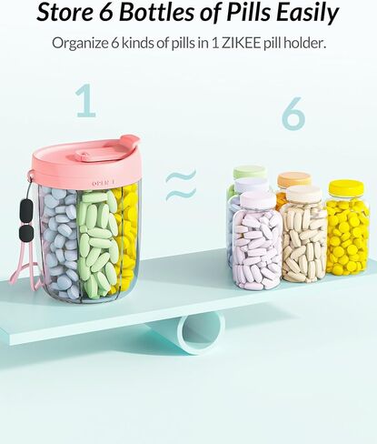 Pill Dispenser with Anti-Mixing & Wide Openings Design, Large Pill Bottle Organizer Holds Monthly Vitamins, Travel-Friendly Supplement Organizer Easy to Fill & Retrieve with a Handle, 20 Blank Labels in Kuwait