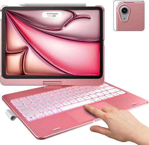 حافظة لوحة مفاتيح تعمل باللمس لجهاز iPad Air الجيل الخامس 2022 (10.9 بوصة)، لوحة لمس، قابلة للدوران 360 درجة، إضاءة خلفية 10 ألوان، غطاء لوحة مفاتيح لاسلكي مع حامل قلم لجهاز iPad Air 4th Gen - أخضر منتصف الليل in Kuwait