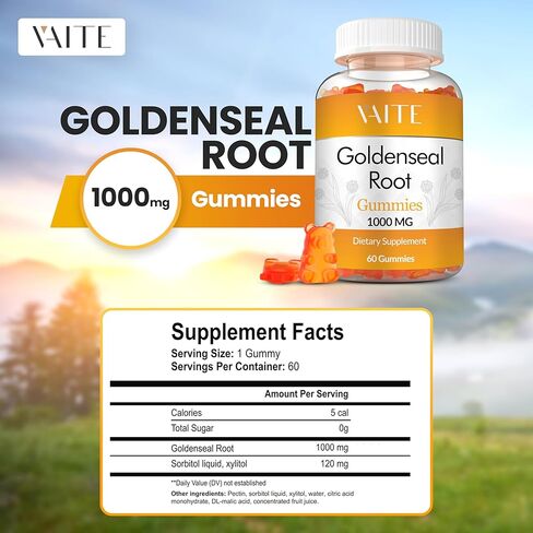 علكات جذر جولدنسيل - مكمل عشبي لجهاز المناعة النباتي وصحة الجهاز التنفسي، مستخلص عضوي، خالي من الغلوتين، دعم الجهاز الهضمي النباتي، مكونات غير معدلة وراثيًا، تغذية متوازنة in Kuwait