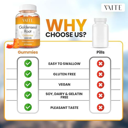 علكات جذر جولدنسيل - مكمل عشبي لجهاز المناعة النباتي وصحة الجهاز التنفسي، مستخلص عضوي، خالي من الغلوتين، دعم الجهاز الهضمي النباتي، مكونات غير معدلة وراثيًا، تغذية متوازنة in Kuwait