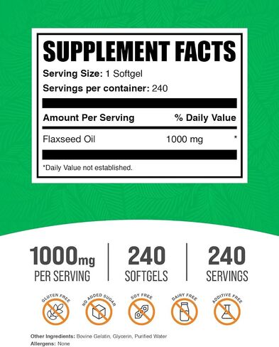 BULKSUPPLEMENTS.COM كبسولات زيت بذور الكتان - مكمل أوميغا 3، مكمل بذور الكتان، كبسولات هلامية زيت بذور الكتان 1000 مجم - حبوب زيت بذور الكتان، خالية من الغلوتين، 1 كبسولة هلامية لكل وجبة، 240 كبسولة هلامية in Saudi Arabia