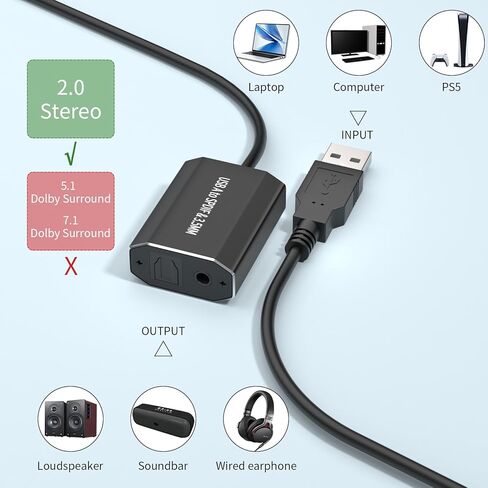 AMANKA USB A to Optical Audio Adapter USB to SPDIF Type A to TOSLINK Digital Converter, Unidirectional USB A to 3.5mm Jack Aux USB Audio Adapter Compatible with PS4/PS5 Laptop PC, Stereo Sound Only in Kuwait
