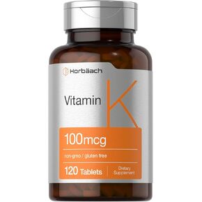 Horbäach Vitamin K Supplement | 100mcg | 120 Tablets | Vegetarian, Non-GMO & Gluten Free Supplement