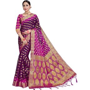 الساري الهندي Vardha للنساء من حرير شيفون باناراسي || هدية الساري الهندي المنسوج لحفلات الزفاف العرقية مع بلوزة غير مخيطة in Kuwait