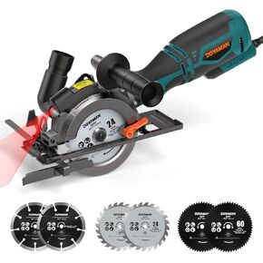 DOVAMAN Circular Saw, 5.8A Mini Circular Saw with Laser, 3500rpm, Metal Auxiliary Handle, Cutting Depth 1-11/16" (90°), 1-3/8" (45°), 6 Saw Blades Ideal for Wood, Soft Metal, Plastic, Tile - MCS01A
