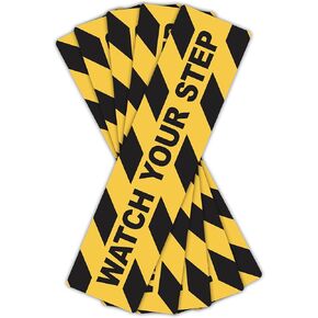 Made In The USA Watch Your Step Floor Decals Stickers 6 x 24 Inch Warning Sticker Adhesive Tape Anti Slip Abrasive Tape for Workplace Safety Wet Floor Caution, Pack of 5