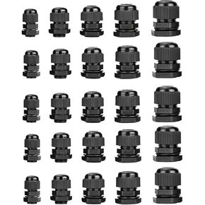 25 Pcs Plastic Waterproof Adjustable 3.5-13mm Cable Glands Joints, PG7, PG9, PG11, PG13.5, PG16