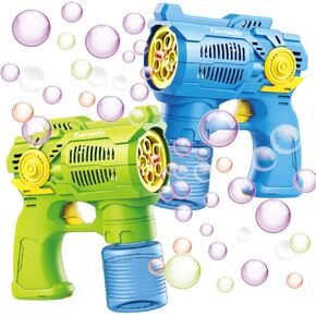 Two Bubble Toy Guns with Bubble Refill Solution and Batteries Included Set of 2 Ready to Play Bubble Machine Gun for Boys Girls Kids Toddlers Outdoor Toys, Easter, Birthday Gifts