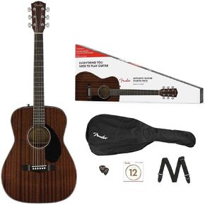 Fender CC-60S All-Mahogany Concert V2 Pack Acoustic Guitar, with 2-Year Warranty, Natural, with Gig Bag and Accessories
