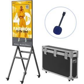 43 Inch Mobile Digital Signage Kiosk with Flight Case, Photo Booth Stand by with Screen Mirroring App Publishing, Portable Advertising Display Poster, WiFi H-D-M-I/USB Input, Android OS