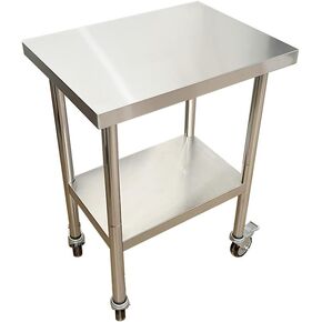 Commercial Worktables for Prep 24 x 18 Inches with Caster Wheels,Commercial Heavy Duty Stainless Steel Table with Undershelf for Home,Hotel Kitchen and Restaurant