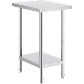 VEVOR Stainless Steel Prep Table, 24 x 72 x 34 Inch, 880 lbs Load Capacity, Heavy Duty Metal Worktable with 3 Adjustable Height Levels, Commercial Workstation for Kitchen Garage Restaurant Backyard