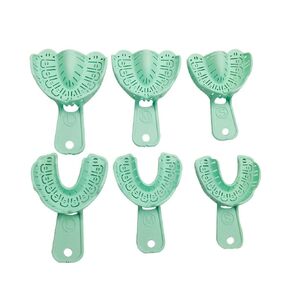 Dental Impression Trays Disposable Dental Implant Trays Plastic Green Full Mouth Autoclavable Perforated Impression Trays Set Mold Tray 3 Pairs (LS-L 3pairs)