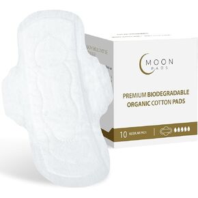 MoonPads Regular Pads - 100% Biodegradable Menstrual | Set of 10 Organic Cotton Premium Environmentally Friendly Leak-Lock BPA Free Vegan & Cruelty Non-Toxic, White, (Pack 1)