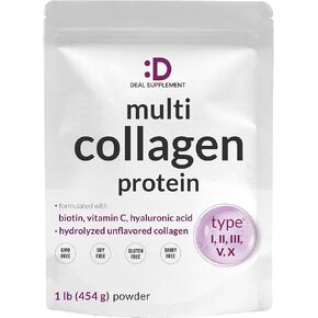 Multi Collagen Pills with Hyaluronic Acid, Vitamin C & Biotin 5000mcg, 300 Capsules - Type I, II, III, V, X Collagen Supplements for Women or Men - Hair, Skin, Nail, & Joint Health - Unflavored, Keto