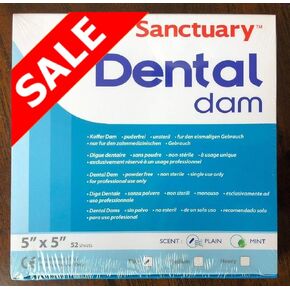 Sanctuary DENTAL DAM لاتكس 5 × 5 بوصة (رفيع) أزرق 52 ورقة (سعر الجملة مصنوع في ماليزيا) (5 × 5، أزرق)