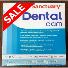 (MADE in MALAYSIA) SANCTUARY DENTAL DAM LATEX 5"X5" (HEAVY) BLUE 52 SHEETS (5X5, BLUE)