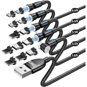 Magnetic Charging Cable (4Pack, 3.3ft/3.3ft/6.6ft/6.6ft)/360°&180° Rotating Magnetic USB C Charging Cable with LED/Magnetic Charger Cable/Magnetic Phone Charger Cord-Nylon Braided for More Devices in Kuwait