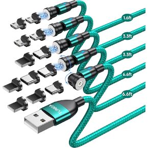 Magnetic Charging Cable (4Pack, 3.3ft/3.3ft/6.6ft/6.6ft)/360°&180° Rotating Magnetic USB C Charging Cable with LED/Magnetic Charger Cable/Magnetic Phone Charger Cord-Nylon Braided for More Devices