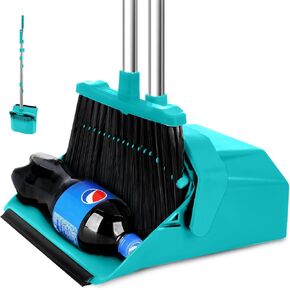 Broom with Dustpan Combo Set, Commercial Brooms and Dustpans Sets with 51'' Long Handle, Large Dust Pan and Broom, Self-Cleaning Dustpan Teeth for Lobby Kitchen Office - Black and Yellow