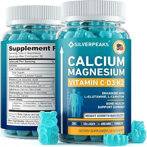 Calcium Magnesium Gummies with Vitamin D3 K2, Vitamin C - Calcium Gummies for Women & Men - Calcium Magnesium Zinc Multi Vitamin Candy for Bones, Muscles, Teeth, Mood & Immunity - 60 Calcium Chews