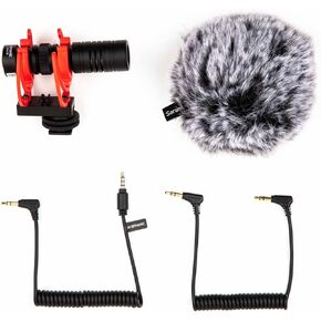 Saramonic Vmic4 Dual-Capsule AAA-Powered On-Camera Mic with Headphone Out, External Mic Input, Furry Windscreen and TRS & TRRS Output Cables