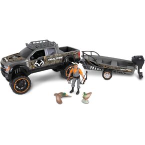 NKOK Realtree 1/18 Scale Free-Wheel Playsets 10-PC Set, RT Ford F-250 Super Duty w/Polaris Sportsman on Trailer & Accessories (Roof Rack, Hunter, Helmet, Game Hoist, Roll Bar, Buck, Bow&Arrows) in Saudi Arabia