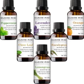 Majestic Pure USDA Organic Essential Oils Set for Diffusers, Aromatherapy, Home Care, Candle Making, Humidifiers, Gifts – Peppermint, Lavender, Eucalyptus, Tea Tree, Lemongrass - (5ml x 6)