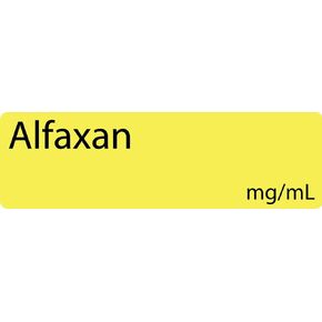Alfaxan Anesthetic Syringe Labels - Box of 800 Labels on roll (1" core) in Box. Printed in Australia by Specialist Medical Printer. Latex-Free Adhesive.