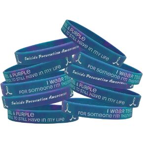 Fight Like a Girl Suicide Prevention Awareness I Wear Teal & Purple For Someone I'm Thankful to Still Have in My Life Wristband Bracelet (10 Pack)