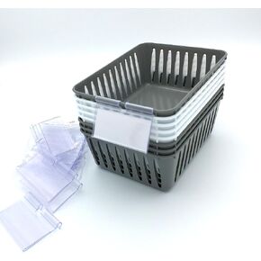 8 Storage Baskets 6.25" x 4.75" & 12 Label Holders, Grey & White