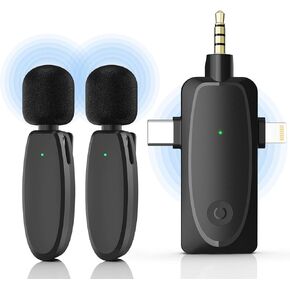 ميكروفون MAXDORIA اللاسلكي Lavalier، ميكروفون لاسلكي بمشبك لهاتف iPhone، iPad، هاتف من النوع C، ميكروفون صغير مع علبة شحن 600 مللي أمبير في الساعة، ميكروفون لاسلكي لتسجيل الفيديو، المقابلة، Tiktok، YouTube، إلخ in Kuwait