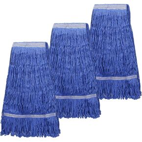 3-Pack Heavy Mop Replacement Head,Commercial Industrial Grade Blue Cotton Ring Heads,Cotton Looped End String Cleaning Mop Head Refill,Applied to Mop of Clamping Side-Loading Handles