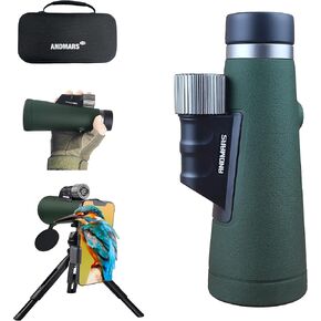 2023 New Andmars 12x56 ED High Power Monocular for Adults. Waterproof Telescope with Box, Phone Adapter and Tripod. FMC Coated & BAK4 Prism. for Birding Hiking Hunting. (Black)