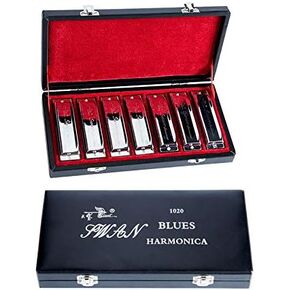 SWAN Harmonica Set 12 Keys 10 Hole 20 Tones Harmonica Blues Mini Harmonica for Adult, Professional Player,Beginner,Students with Case Bag (Silver 12 key (A B C D E F G Ab Bb Db Eb Gb))