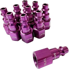 SANFU Air Hose Fittings, Aluminum AMT Universal Air Coupler and I/M Industrial Type Air Plug Kit, 1/4 Inch Threads Size, 1/4 Inch Body Size, 15 Pieces Air Compressor Accessories Fittings Kit(Purple) in Kuwait