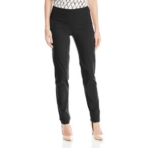SLIM-SATION womens Wide Band Regular Length Pull-on Straight Leg With Tummy Control Pants, Charcoal, 8 US