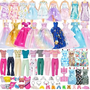 Keysse Doll Clothes and Accessories Rainbow Style Colorful Set - 6 PCS Fashion Dress 6 Tops 6 Skirt Set 3 Sets Swimsuit Bikini 3 Crown Necklace Bracelet Hanger 10shoes