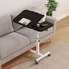 Tilting Overbed Table with Wheels, Height Adjustable Bedside Desk (23.6" to 35.4"), 2 Tilting Desktops, Mobile Laptop Table Stand Desk Rolling Computer Cart Medical for Hospital Home Sofa (Black)