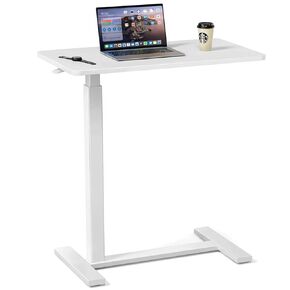Mobile Bed Laptop Desk with Lockable Wheels and Height Adjustment Functio Versatile Overbed Table for Hospital Bedside and Efficient Home Office, White