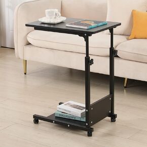 Adjustable Height C Table Sofa Side Bedside Table with Wheels, Hospital Bed Table Rolling Tray with Storage, Mobile Computer Desk Laptop Table for Home Use,Gray