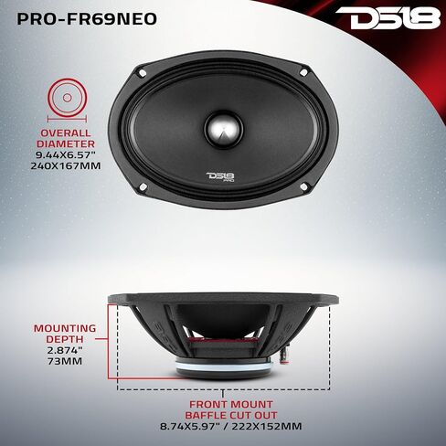 مكبر صوت DS18 PRO-FR6NEO - 6.5 بوصة، كامل المدى، رصاصة ألومنيوم فضية، 450 وات بحد أقصى، 225 وات RMS، 4 أوم، مغناطيس النيوديميوم - مكبرات الصوت ذات النطاق الكامل الأكثر أناقة من النيوديميوم المتاحة، أسود، PROFR6NEO in Kuwait