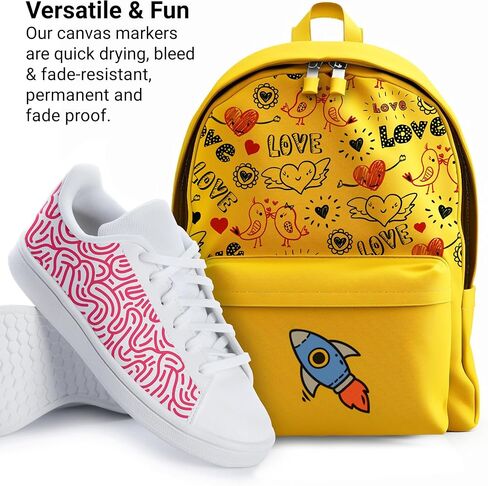 Mosaiz Dual Tip Fabric Markers, 20 Chisel and Fine Tip Markers Fabric Paint Pens for Fabric Decorating with Gold and Silver Colors including Numbers and Letter Stencils in Kuwait