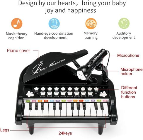 باولي 31 مفتاحًا صغيرًا للعب مع ميكروفون بيانو للأطفال، توصيل Mp3، لوحة مفاتيح موسيقى الجهاز الإلكتروني، ضوء إيقاعي ملون، 3 أوضاع تعليمية in Kuwait