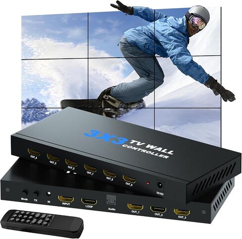 BOOBRIE Video Wall Controller, Video Wall Processor 3x3 4K Input & 1080P HDMI Output for 9 TV Splicing Display, 180 Degree Rotate, 13 Splicing Modes 3x3 3x2 2x2 3x11x4 2x3 4x2 2x4... in Saudi Arabia