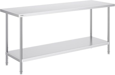 VEVOR Stainless Steel Prep Table, 24 x 72 x 34 Inch, 880 lbs Load Capacity, Heavy Duty Metal Worktable with 3 Adjustable Height Levels, Commercial Workstation for Kitchen Garage Restaurant Backyard in Kuwait