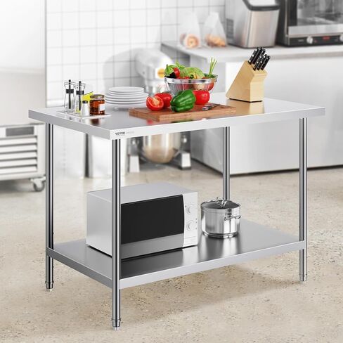 VEVOR Stainless Steel Prep Table, 24 x 72 x 34 Inch, 880 lbs Load Capacity, Heavy Duty Metal Worktable with 3 Adjustable Height Levels, Commercial Workstation for Kitchen Garage Restaurant Backyard in Kuwait