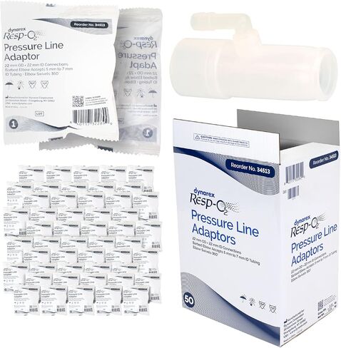 Dynarex 34513 Series Resp-O2 محول خط الضغط، متين، شفاف، لا يحتوي على مطاط طبيعي أو DEHP، عبوة من 50 قطعة in Saudi Arabia