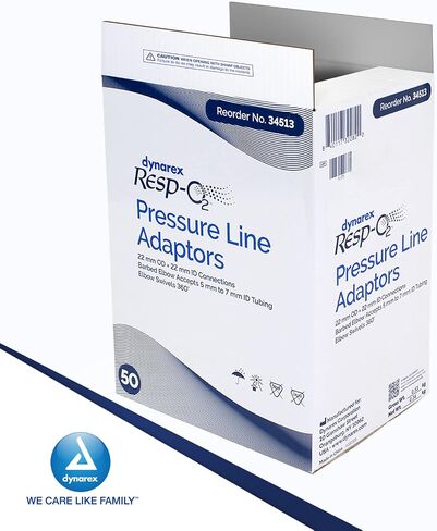 Dynarex 34513 Series Resp-O2 محول خط الضغط، متين، شفاف، لا يحتوي على مطاط طبيعي أو DEHP، عبوة من 50 قطعة in Saudi Arabia